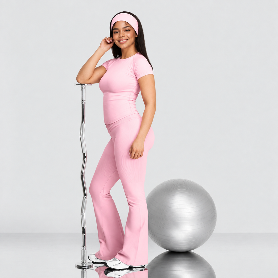 Ryvae — Legging évasé taille V en coloris Cotton Pink, vue 1
