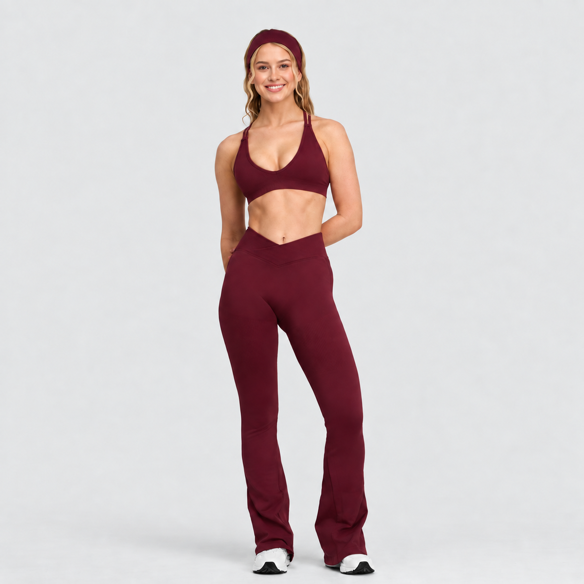 Ryvae — Legging évasé taille V en coloris Merlot, vue 3