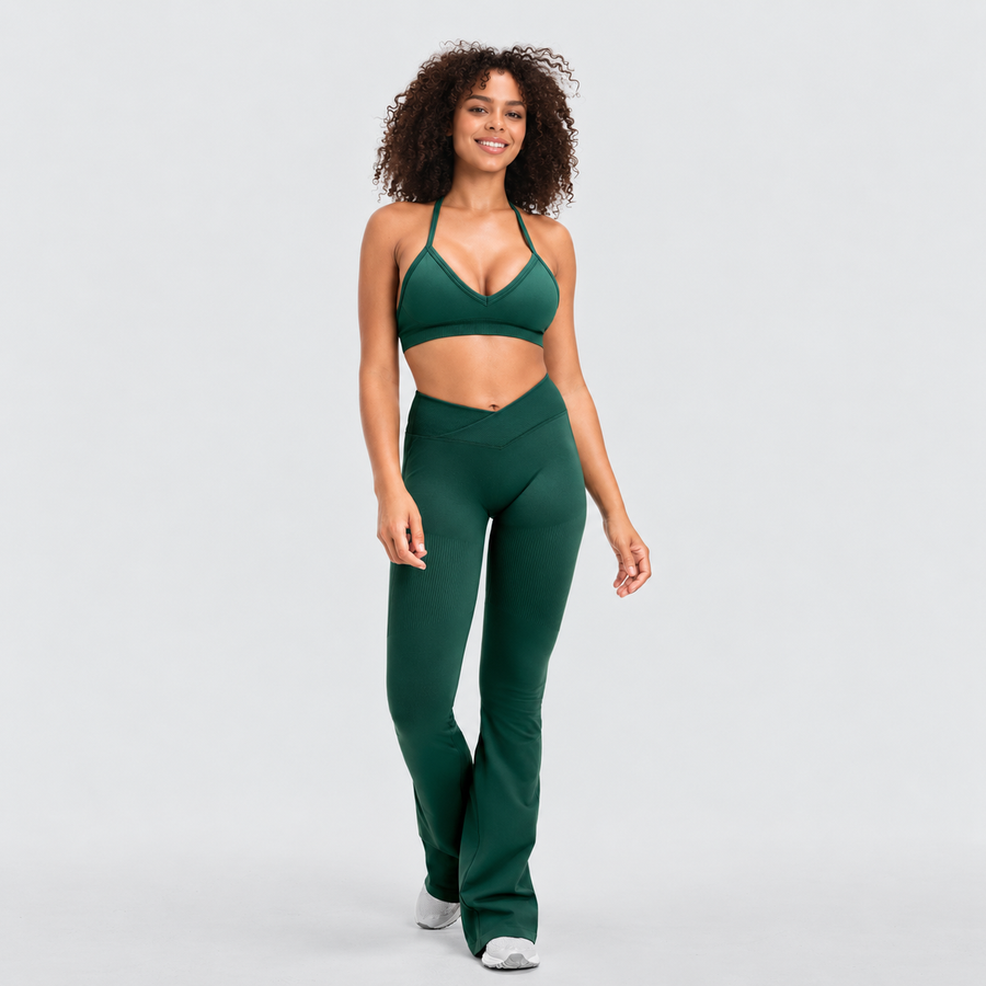 Ryvae — Legging évasé taille V en coloris Pine Green, vue 1